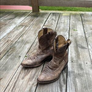 Frye Brown Ankle Booties Distressed Leather Western Style